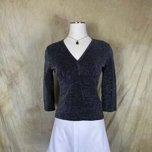 Vintage 90s / Y2K Sparkly Silver Quarter Sleeve Top